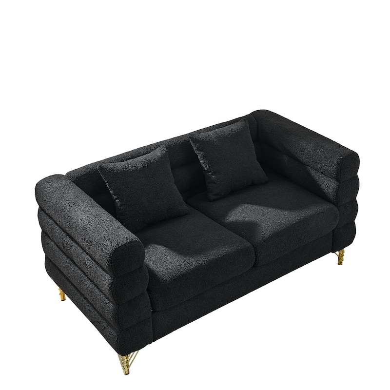Modern 60" Loveseat Sofa with 2 Lumbar Pillows and Fashionable Golden Metal Legs