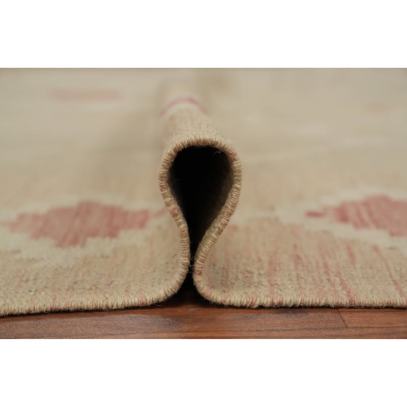 Hand Woven Oriental 100% Wool Carpet Southwestern Tribal Beige & Ivories Kilim Area Rug - 10' 0'' X 7' 2''