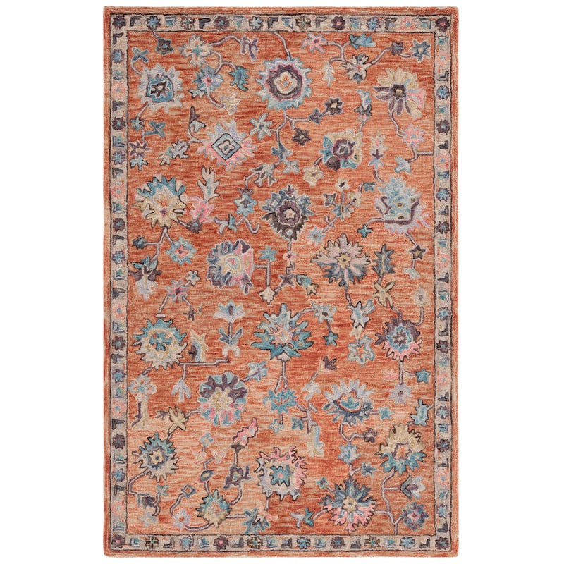 SAFAVIEH Handmade Blossom Lindy French Country Floral Wool Rug - 5' x 8' - Rust/Blue