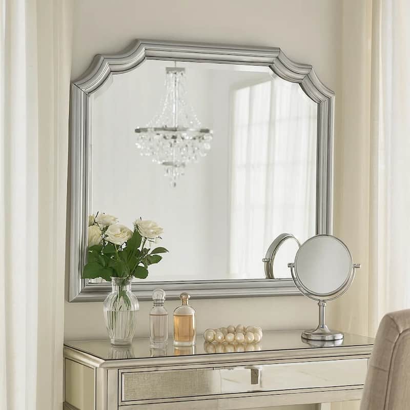 Mirror with Scooped Corner and Molded Detail, Silver