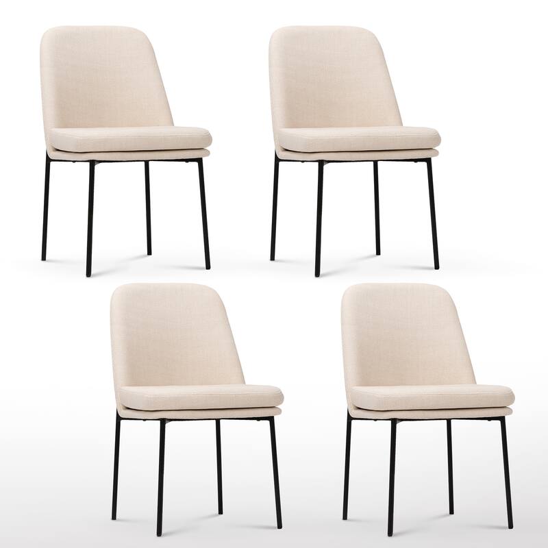 Set of 2 Modern Dining Chairs with Curved Back & Metal Legs, Fabric or Leather Upholstered
