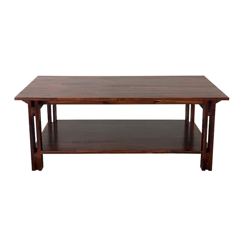 Acacia Wood Architectural Coffee Table with Shelf