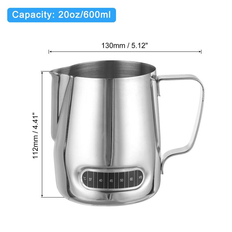 Milk Frothing Pitcher with Integrated Thermometer, with Handle - 600ml