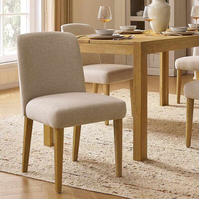 mopio Logan Upholstered Beige Dining Chair Set, Modern Farmhouse Solid Wood Dining Table Set for Dining Room Kitchen