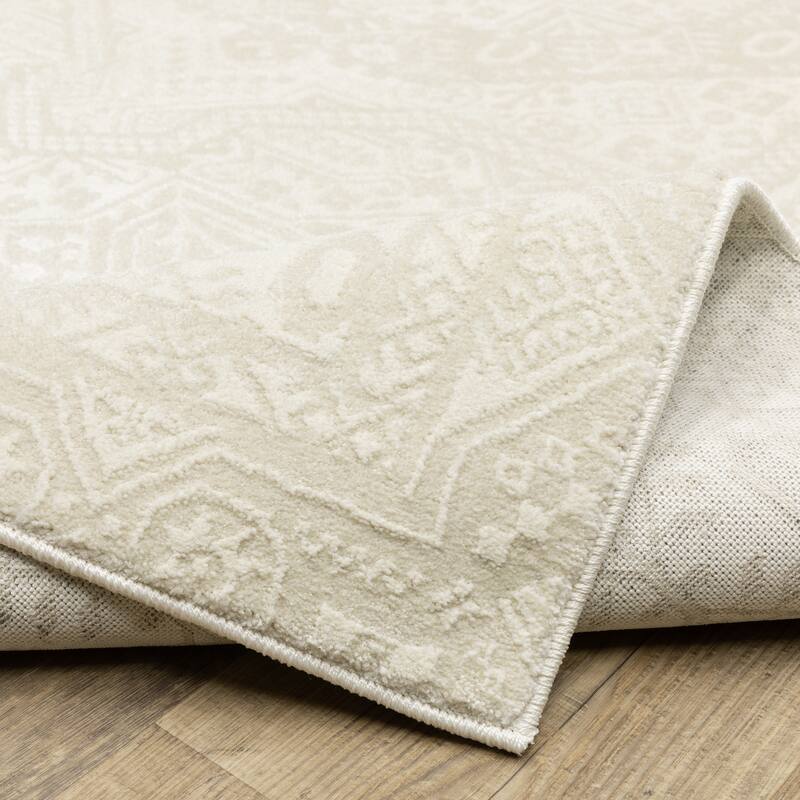 Style Haven Ripley Tone-on-Tone Medallion Ivory Mixed Pile Area Rug