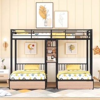 Full over Twin & Twin Metal Frame Triple Bunk Bed with Drawers