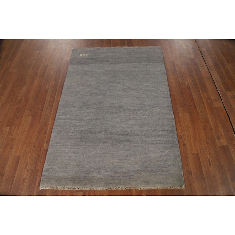 Gray Solid Gabbeh Oriental Foyer Rug Hand-Knotted Wool Carpet - 3'3"x 4'9"