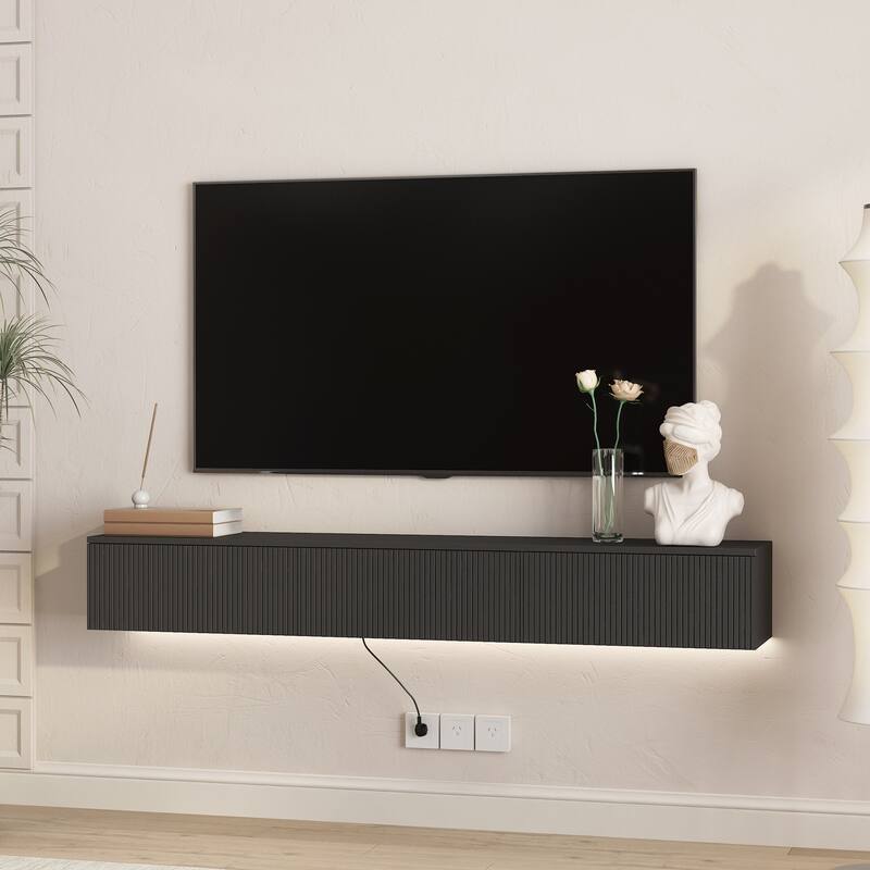 Floating TV Stand with 16-color LED Lights, Wall Mounted Media Console Entertainment Center for 55 60 65 Inch TVs