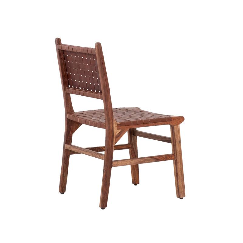 Orson Solid Wood Dining Chair with Brown Woven Leather Back/Seat (set of 2)