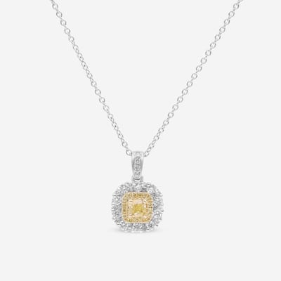 Gregg Ruth 14K White Gold, Fancy Yellow Diamond and White Diamond Pendant Necklace - 18