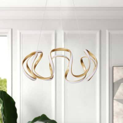 1-Light Wavy Linear Curve Adjustable LED Chandelier - 17.7"D×6.7"W×65.5"H(Adjustable)