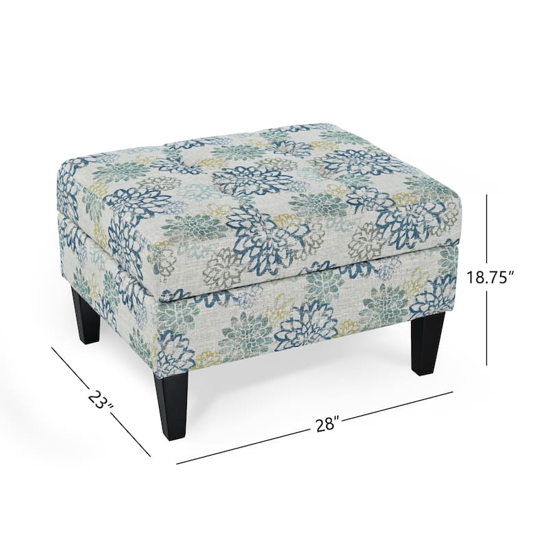 Roomfitters Tufted Storage Ottoman Bench with Hidden Compartment, Tropical Print Upholstered Accent Footrest, Multicolor