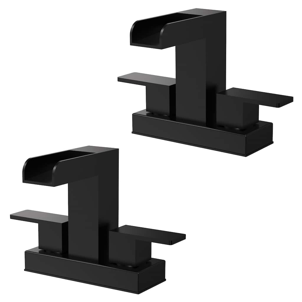 2 Pack 2/3 Hole Deck Mount Waterfall Sink Faucet with Dual Handles Open Spout Design