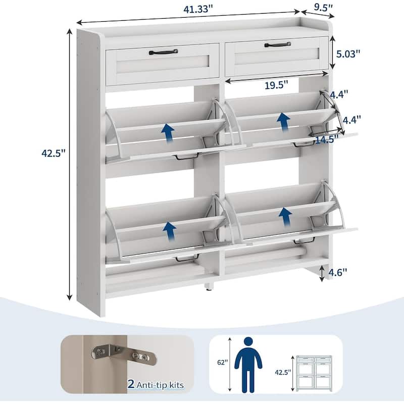 Freestanding Shoe Storage Cabinet Organizer with 4 Flip Drawers for Entryway Hallway Living Room