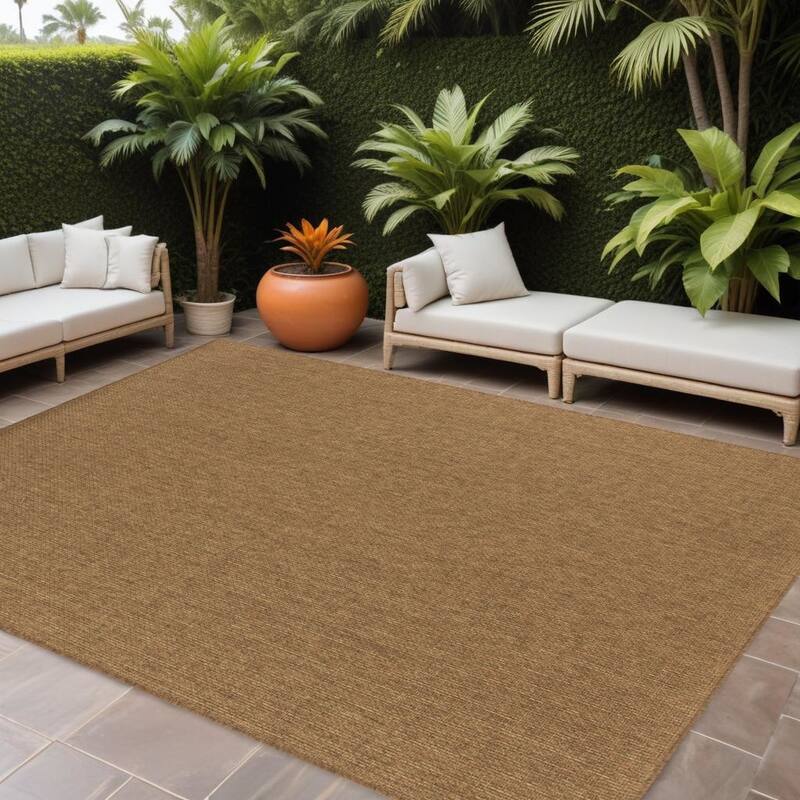 Hax Elegant Plain Sun-Resistant Colors Timeless Fusion Outdoor Rug - 8' X 11' - 8' X 11' - Tan