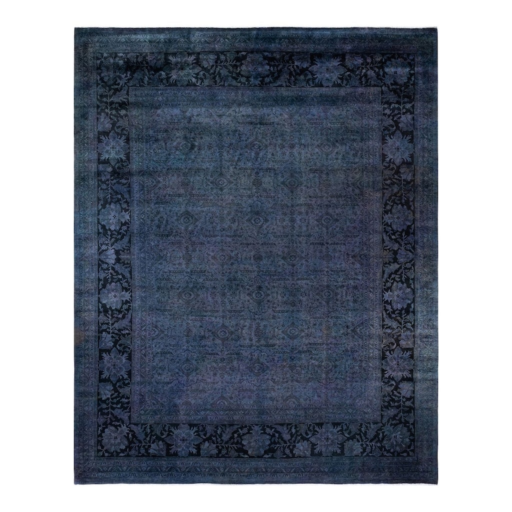 Overton Handknotted Wool Vintage Inspired Contemporary Overdyed Purple Area Rug - 14' 9" x 12' 0"