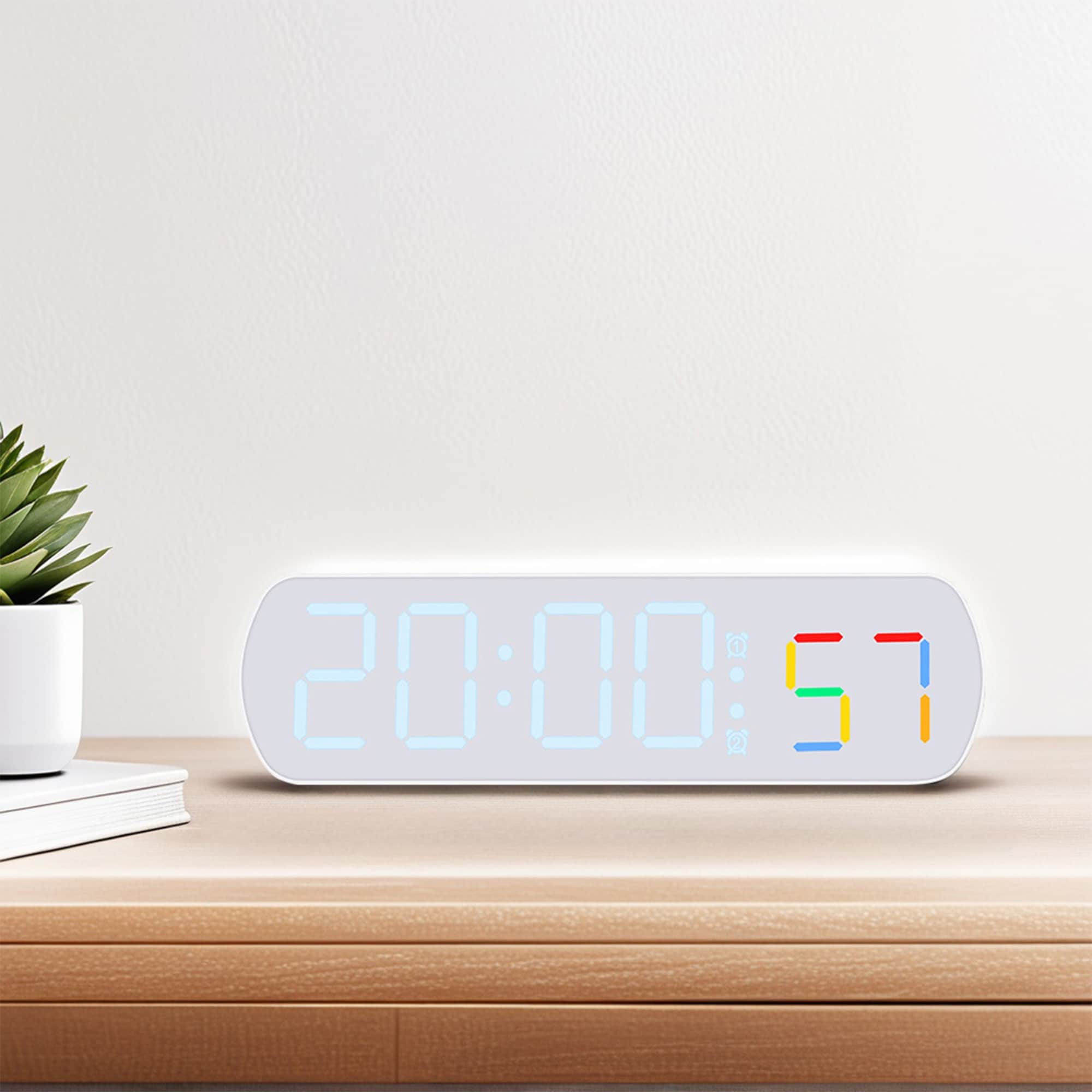 Dimmable LED Alarm Clock, 3-Level Brightness, Dual Alarms for Bedside - 6.5"L x 1.0"W x 1.8"H