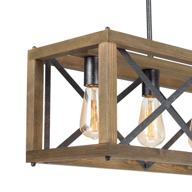 Modern Farmhouse 4-Light Wood Chandelier Linear Kitchen Island Lights for Dining Room - L27.5"*W10"*H 10"