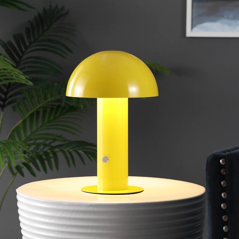 Porcini 10.75" Contemporary Bohemian Rechargeable/Cordless Iron Integrated LED Mushroom Table Lamp, by JONATHAN Y