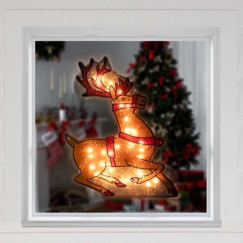 Lighted Reindeer Window Silhouette Christmas Decoration - 18"
