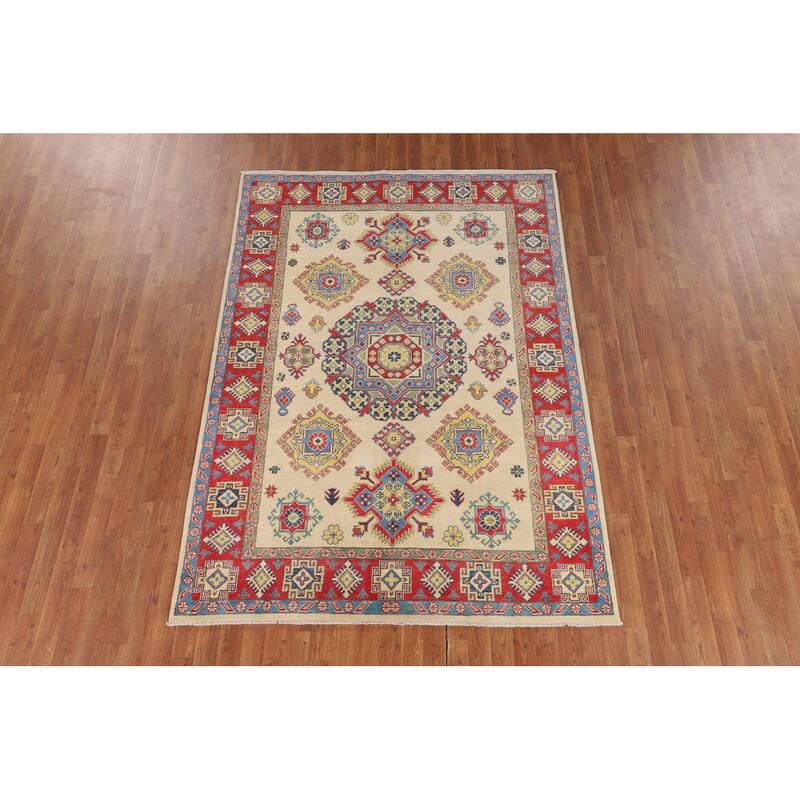 Oriental Beige Kazak Rug Hand-Knotted Wool Carpet - 5'6" x 7'8"
