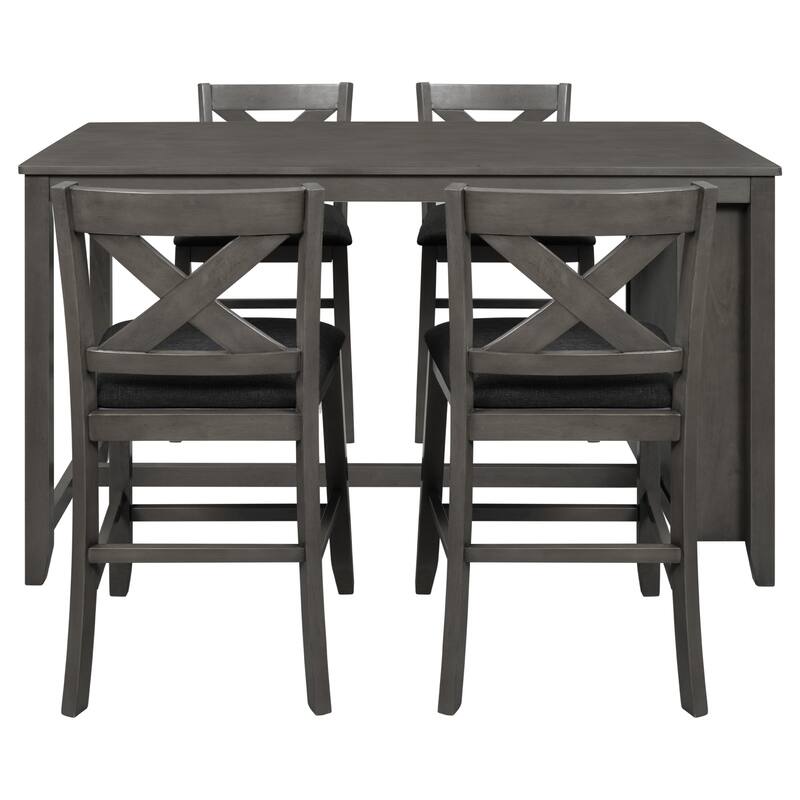 Roomfitters 5-Piece Counter Height Dining Table Set with 4 Upholstered Chairs and Side Storage Shelves