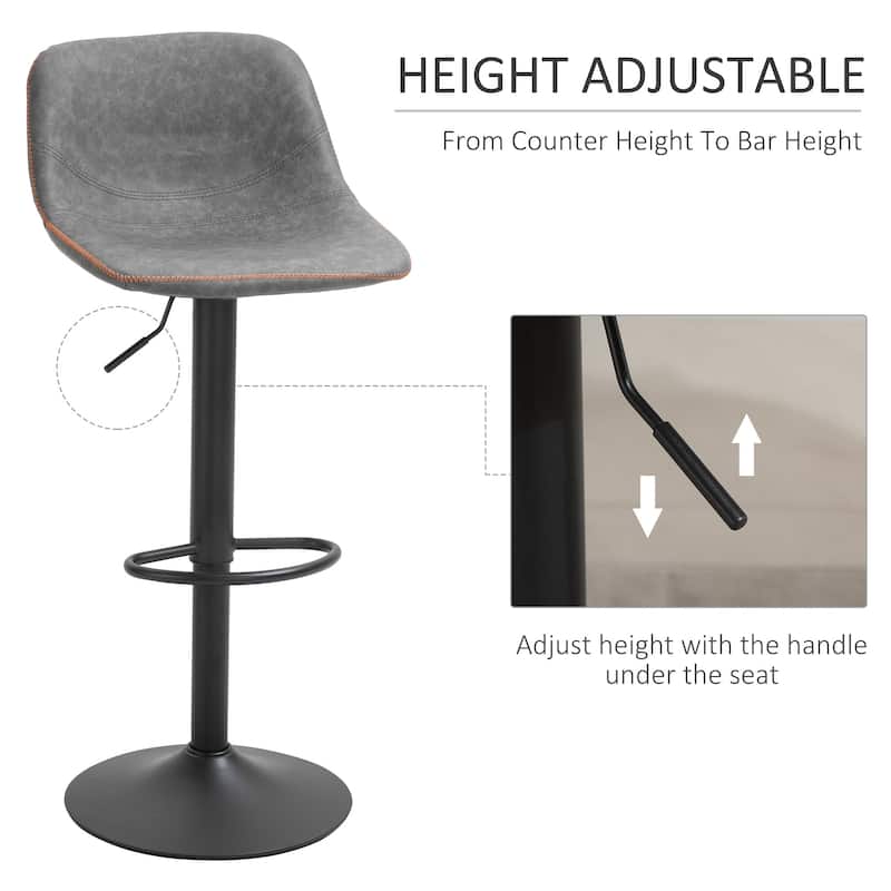 HOMCOM Swivel Bar Stools Set of 2 Bar Height Chairs Adjustable Height Barstool PU Leather Padded with Back - 17.25*17*41.75