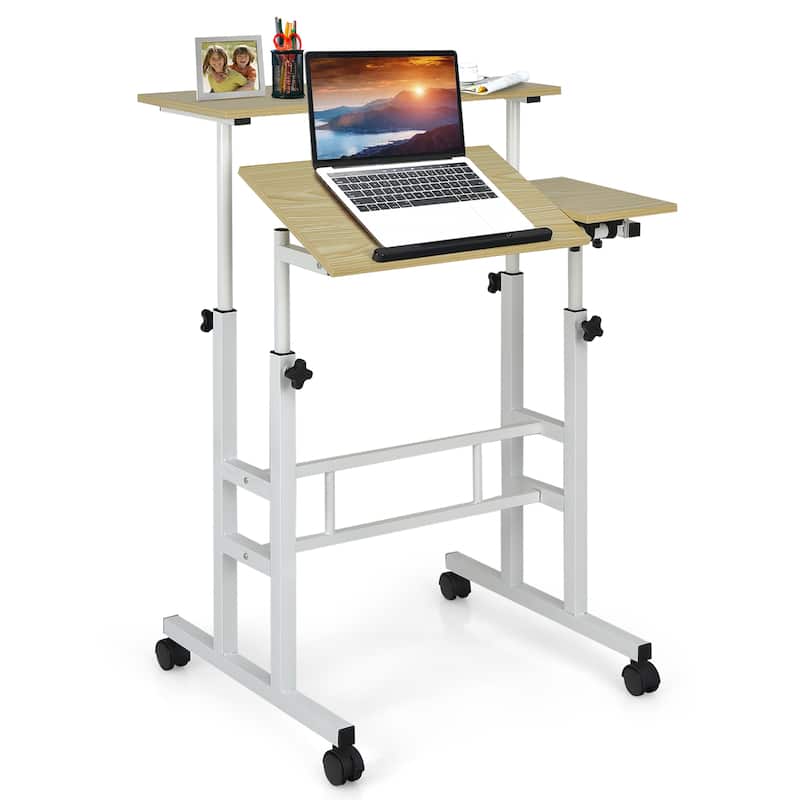 Mobile Standing Desk Stand Up Desk Height Adjustable Home Office Desk - Natural