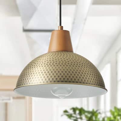 1-Light Gold Imitation Wood Polka Dot Pendant Lighting - 10.2"D×4.7"W×75.3"H(Adjustable)