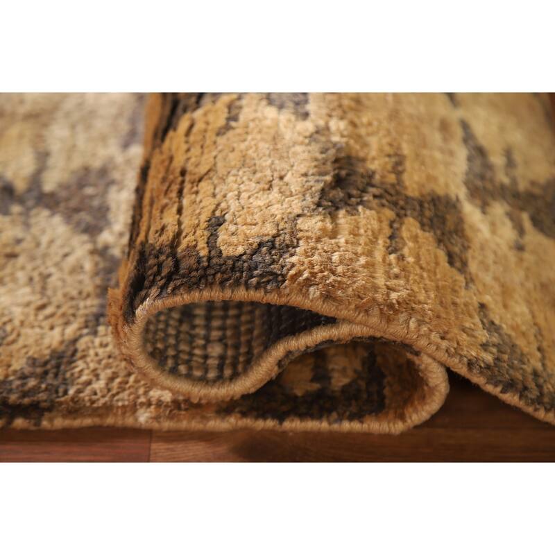 Hand Knotted Oriental Jute Carpet Modern All-Over Yellow & Gold Moroccan Area Rug - 3' 0'' X 2' 0''