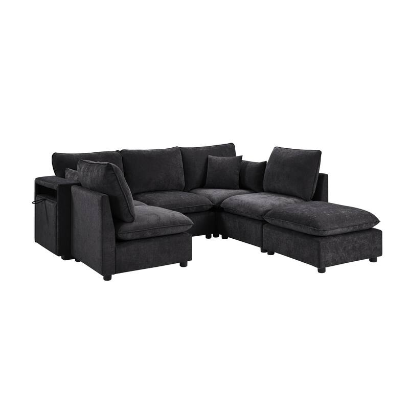 GDFStudio - Modular 93.7" 5-Seat Chenille Sectional Sofa with Storage & USB