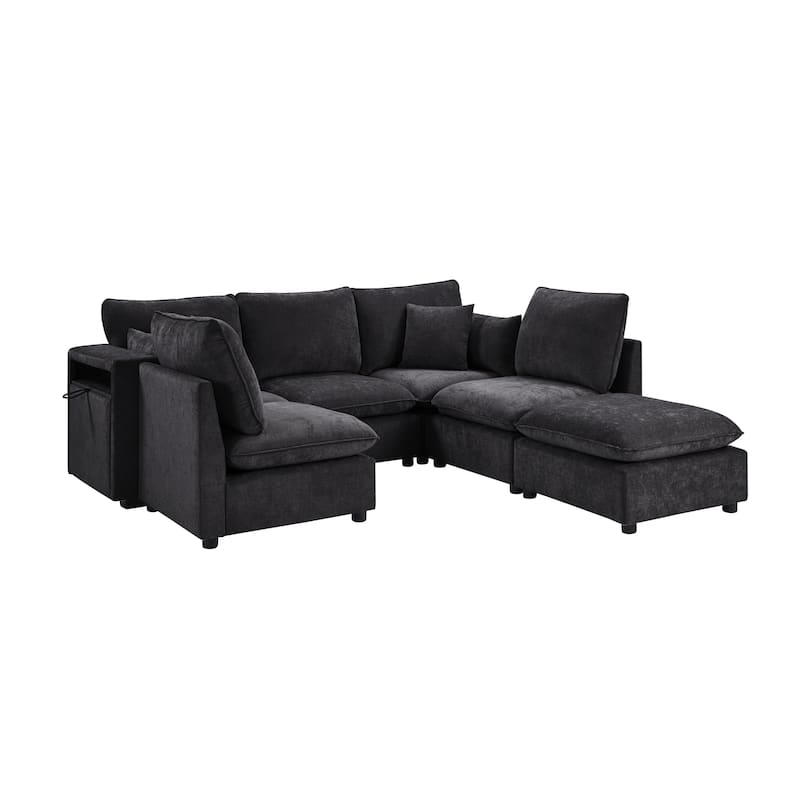 Roomfitters 94 Inch Modular U-Shaped Sectional Sofa with Movable Ottoman and Storage Armrests