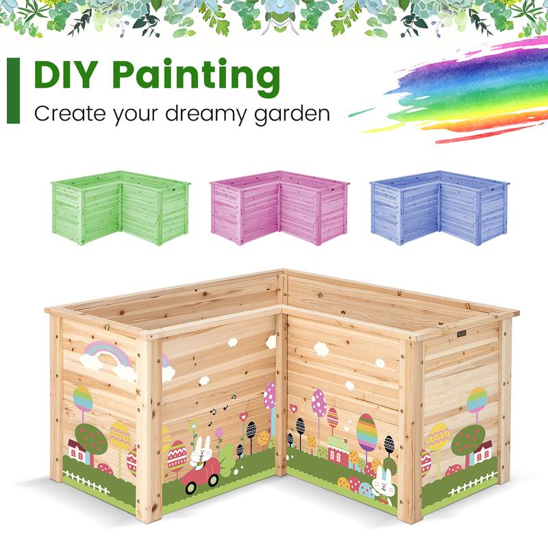 Costway 24'' L-Shaped Deep Root Planter Box Wooden Raised Garden Bed - See Details
