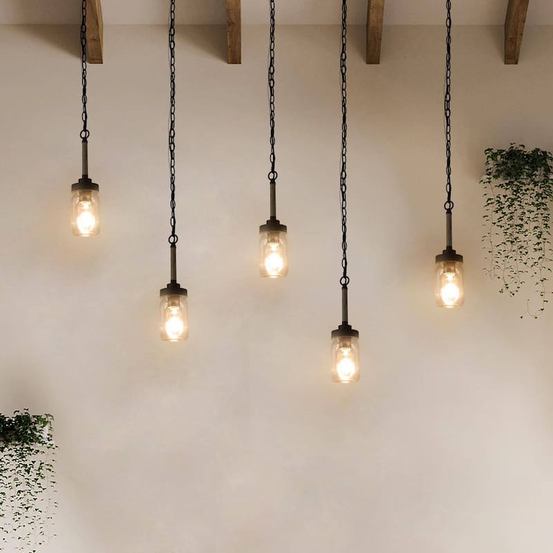 Modern Farmhouse 1-Light Mason Jar Glass Kitchen Island Pendant Lighting - 4" D x 14.5 "H