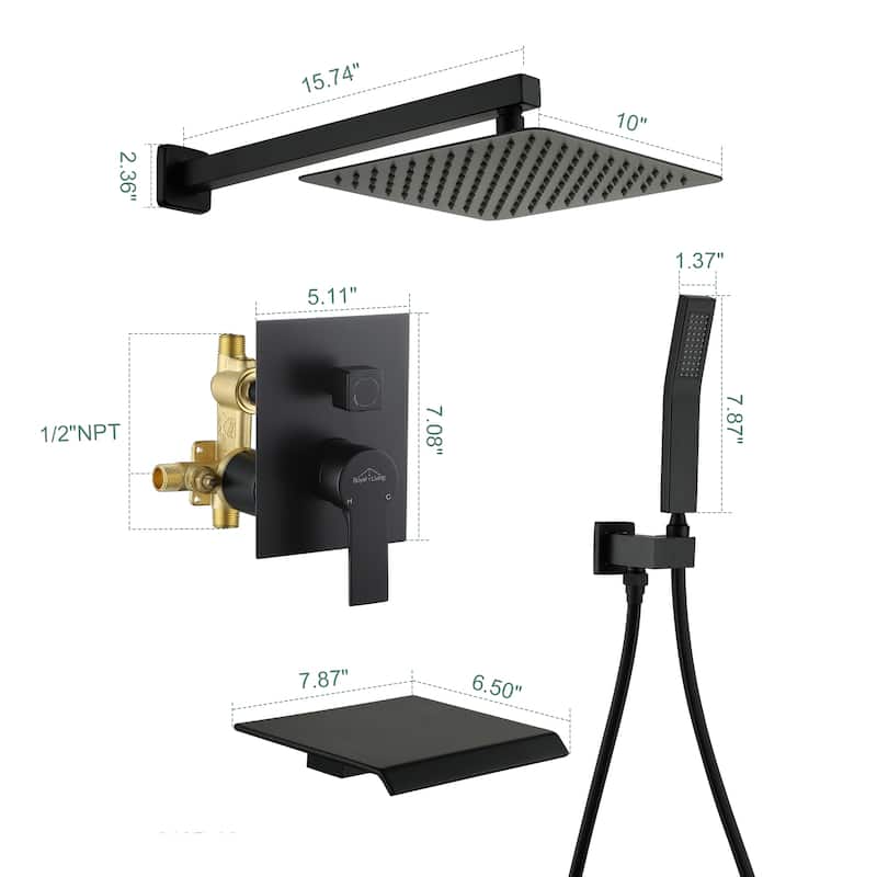 3-Function Wall Mount Shower Faucet with 12 in. Fixed shower head