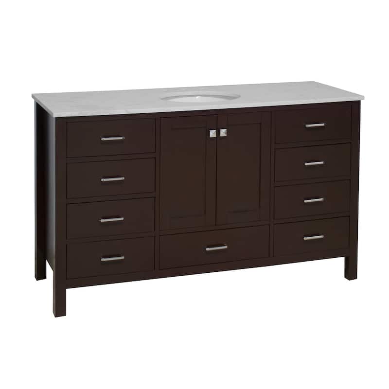 KitchenBathCollection Horizon 60" Single Bathroom Vanity with Engineered Carrara Top