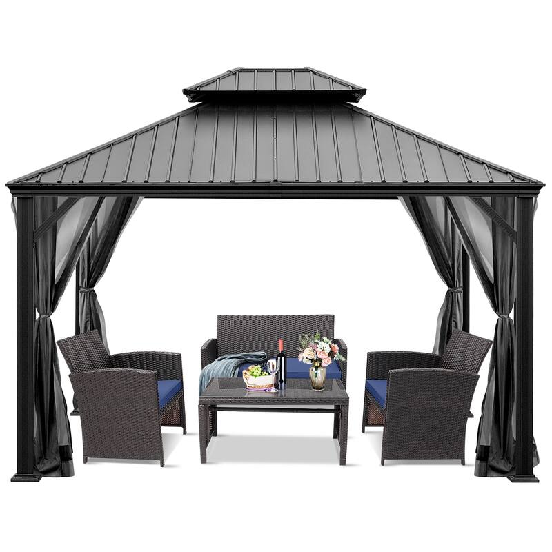 Costway 12ft x 10ft Hardtop Gazebo 2-tier Outdoor Galvanized Steel - See details