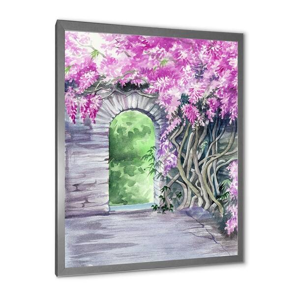 Designart "Blossoming Wisteria Garden Over The Wall" Traditional Framed Art Print Bed Bath
