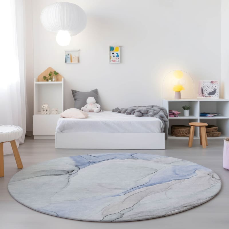 Machine Washable Indoor/ Outdoor Abstract Watercolor Chantille Rug