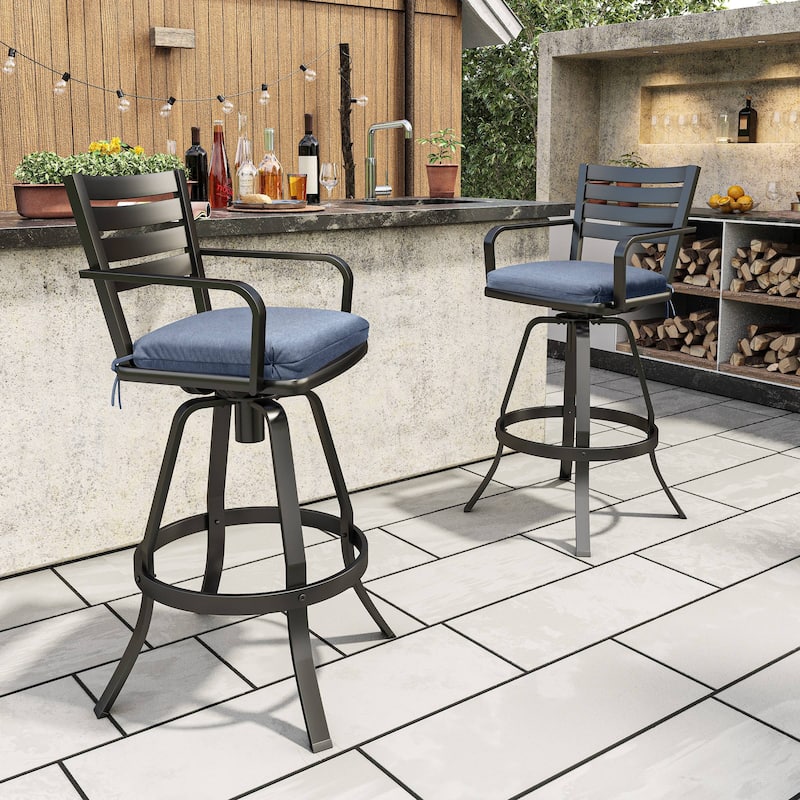 Crestlive Outdoor Cast Aluminum Swivel Bar Stool with Sunbrella Cushion - 18.5" W x 18.5" D x 45.67" H