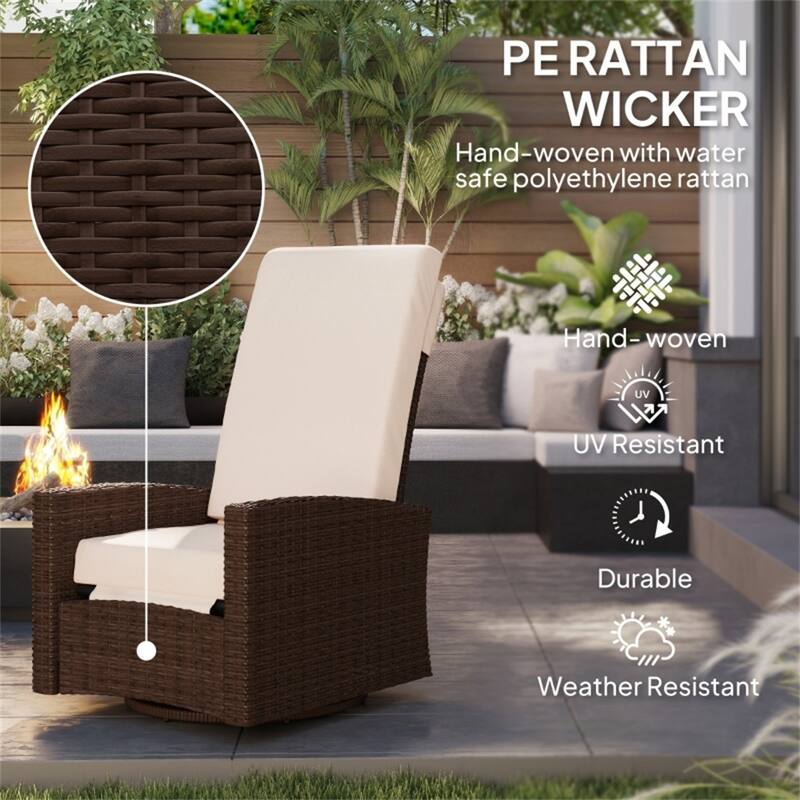 Steel PE Rattan Swivel Outdoor Recliner Chair 360 Degree Swiveling Base - 26.4" W x 37.4" D x 37" H