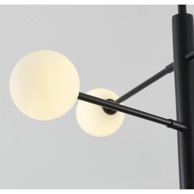 6-Light Black And Gold Chandelier With White Glass Shades