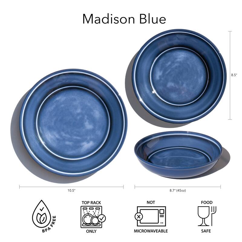 Abode Homewares Madison NewWave Melamine Low Bowl - Blue - 8.8" - Set of 6