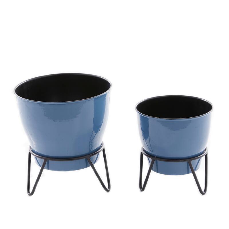 White Metal Planter with Removable Stand (Set of 2) - Blue, Pink, Black or White