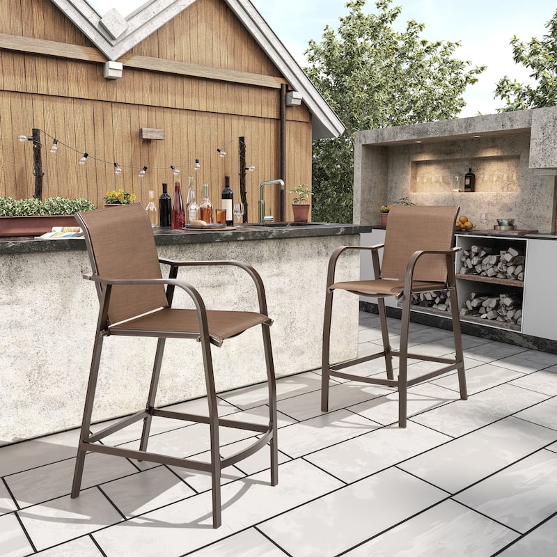 Crestlive Products Outdoor Outdoor Cast Aluminum Swivel Bar Stools with Sunbrella Cushion