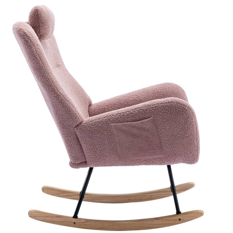 Teddy Fabric Wingback Rocking Chair for Nursery with Safe Solid Wood Base