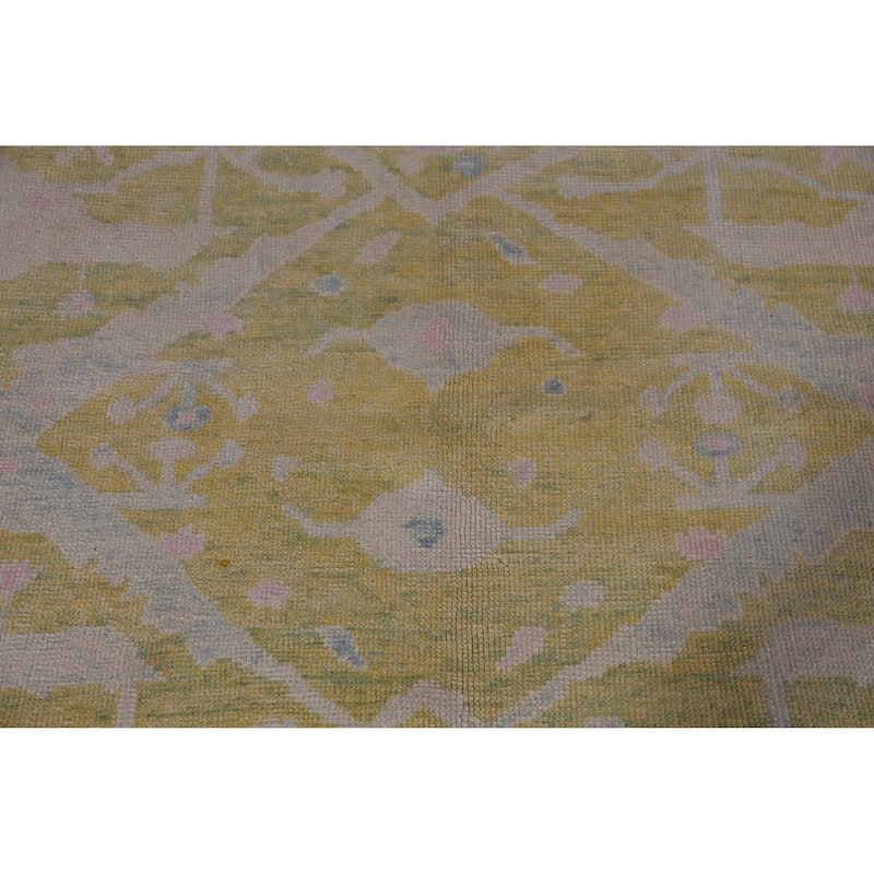Hand Knotted Oriental 100% Wool Carpet Transitional All-Over Green Oushak Area Rug - 10' 11'' X 8' 0''