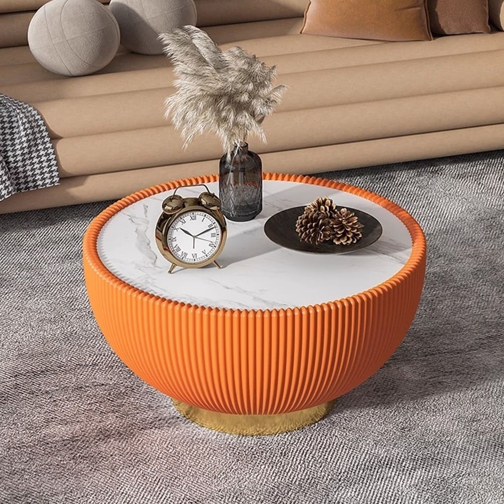 Light Marble Top Cup Shape Leather Coffee modern Sofa Table