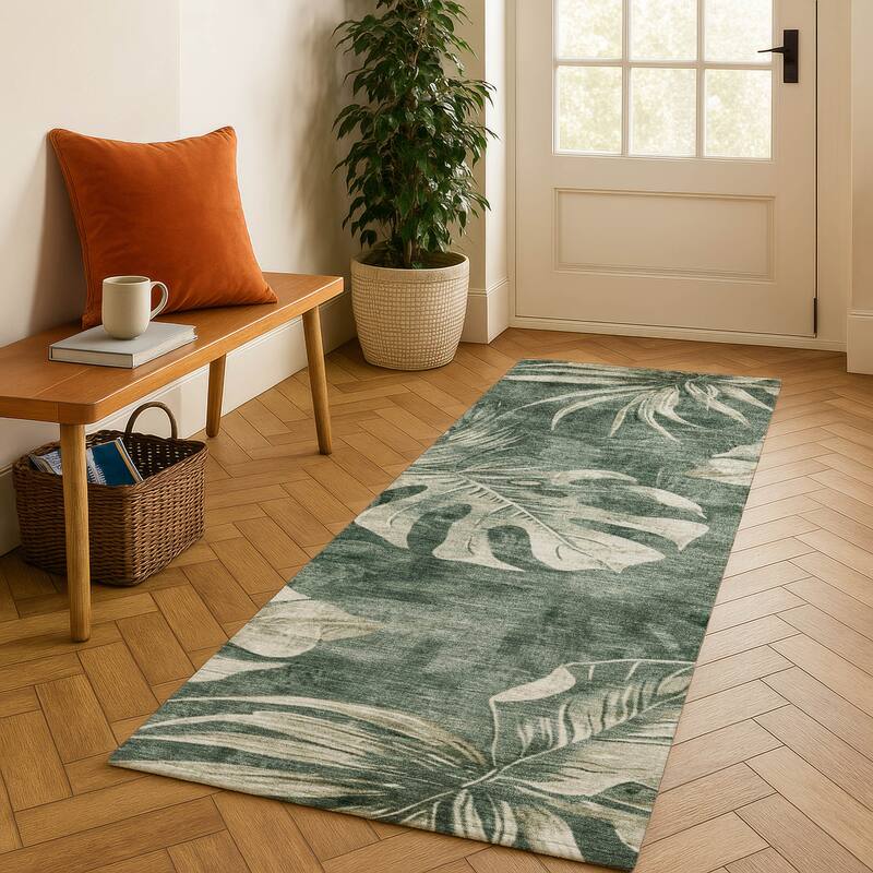 Premium Washable Super Soft Tropical Floral Mayfield Rug - Fern - 2'3" x 7'6"