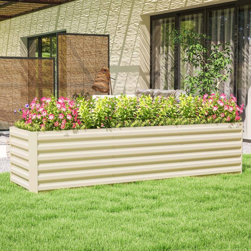 Outsunny 8x2x2ft Galvanized Raised Garden Bed Kit, Outdoor Metal Elevated Planter Box with Safety Edging, Large Raised Bed